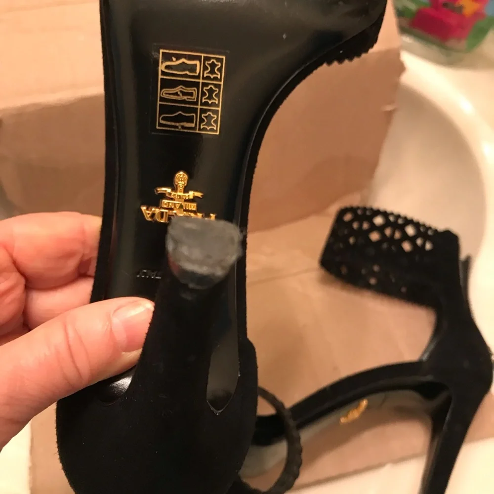 Prada suede pumps with cutouts 8 black $1140 gently worn cruise only - Picture 8 of 14